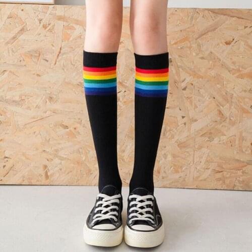 Spring Harajuku Stocking Women Rainbow Colour Vintage Thigh High Long Knee Socks Autumn Sexy White Fashion Socks Girls PJ244