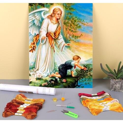 Angel Girl Landscape Printed Canvas 11CT Cross Stitch Full Kit Embroidery DMC Threads Handmade Knitting Painting Mulina