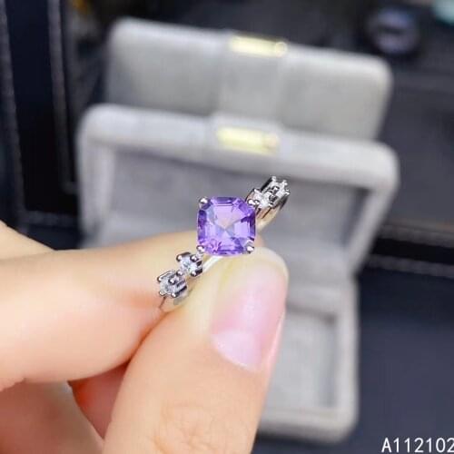 KJJEAXCMY fine jewelry 925 sterling silver inlaid natural Amethyst Girls' exquisite and trendy Chinese style gem ring support te