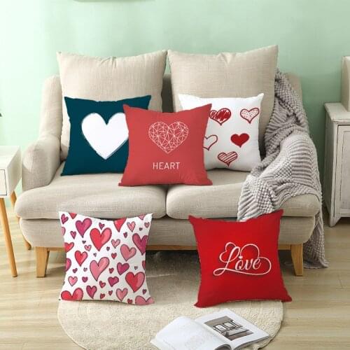 Valentines Day Pillowcase Love Heart Printed Peachskin Pillow Cover For Couple Gift Bedroom/Living Room Sofa Decora 45*45cm 1pc