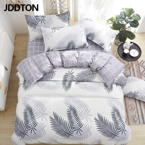 JDDTON Classical Bedding Set Grey Leaves Bed Linen Duvet Cover Set AB Side Bed Sheet Set Pillowcase Cover BE083