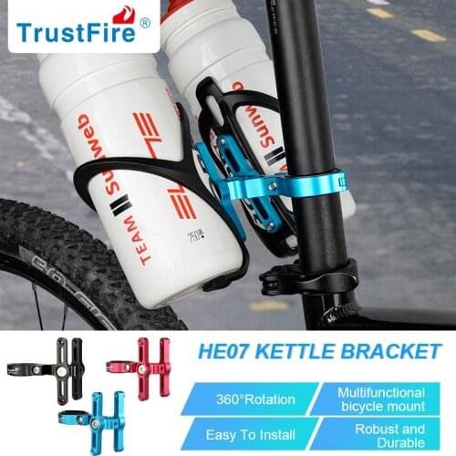 TrustFire HE07 Bicycle Bottle Cage Mount 360° Rotation Handlebar Seatpost Adapter for 2 Water Bottle Cage Holder Black Red Blue