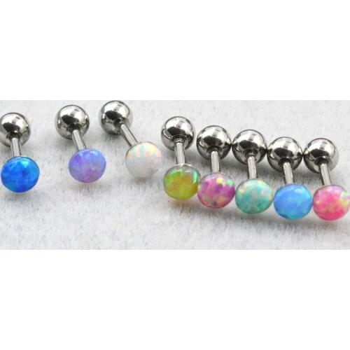 Lot 50pcs Body Jewelry- Opalite balls 4mm Ear Studs/Earring Stainless Steel Helix Bar Upper Earring Body Piercing