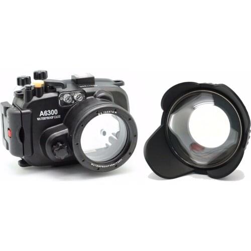 Meikon 130ft Underwater Camera Housing Case for sony A6300 Camera + Wide Angle Dome Port lens + 67mm red filter