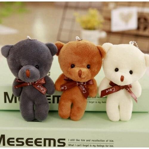 3PCS 12cm Plush Stuffed Bear Toy Doll 3 Colors - Joint Bear Wedding Bouquet Gift Toy Doll, Keychain Pendant Plush Toy Doll