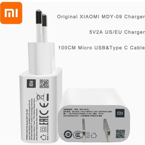 XIAOMI MDY-09 5V 2A USB Wall Charger EU US Micro USB Type C Data Cable for MI 2 3 4 Redmi 4 4X 4A 7 Note 4 4X 5 5A 6 6A 7A S2 S1
