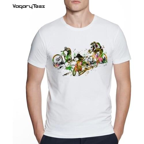 New Summer men Mountain biking couple cycling art t-shirt Mountain biking watercolor t shirt white casual streetwear tshirt