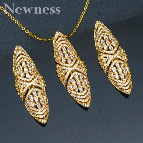 Newness Fashion Luxury Special Shape Copper AAA Cubic Zirconia Pendant NECKLACE EARRINGS For Dubai Women High Quality Jewelry