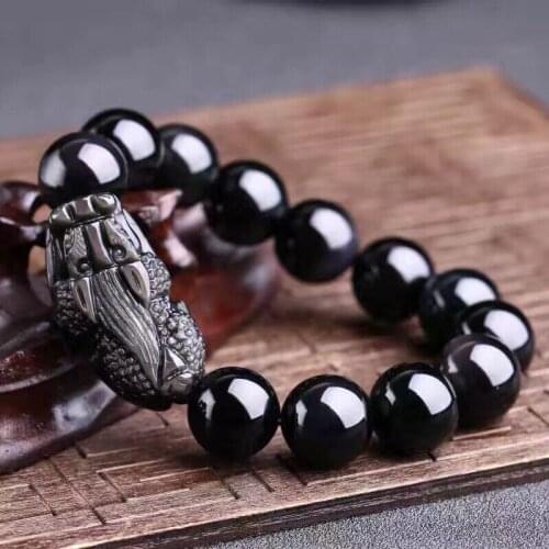Wholesale Natural Obsidian Stone Bracelets Round Beads With PiXiu Bracelet Lucky for Women Men Energy Stone Bracelets Jewery