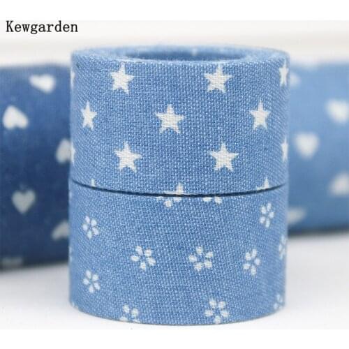 Kewgarden Star Denim Fabric Layering Cloth Ribbons 1" 1-1/2" 25 10 40mm DIY Hairbow Accessories Handmade Tape Webbing 10 Meters