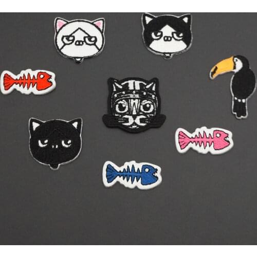 Cute Cats Fish Iron-on Backing Patch Embroidered for Kids Clothes Badge Stickers Garment Appliques