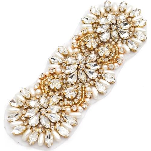 WENXI 5CS Bridal Gown Sash Rhinestones Appliques Hand Beaded Rose Gold Crystal Iron On For Wedding Dress Belt WX930