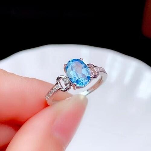 CoLife Jewelry Light Blue Topaz Ring 6mm*8mm Natural Topaz Silver Ring Sterling Silver Topaz Jewelry Woman Gift