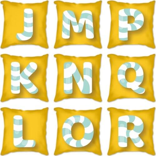 Yellow Pillowcase Mushroom Square 26 English letters Cushion Cover Home Decoration Sofa 45*45Cm Polyester Linen Pillow art