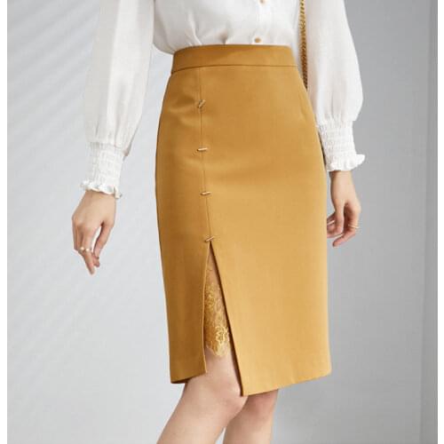 South Korea 2021 spring summer new bag hip skirt women high-waisted lace skirt design COTTON Solid Straight