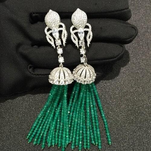 Natural agate drop earring 925 sterling silver long tassesl earring green color trendy fashion women jewelry free shipping
