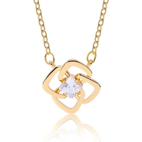 Women Necklace Couple Necklace Golden Flower Shape Pendant Necklace Inlaid Cubic Zirconia Sweet Valentine Day Gift Couple Gift