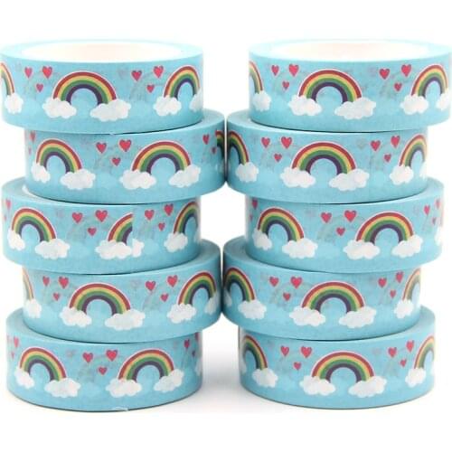 10PCS/lot 15MM*10M Rainbow Cloud Heart Washi Stickers Masking Tapes Decorative DIY Stationery office supplies kawaii washi tape