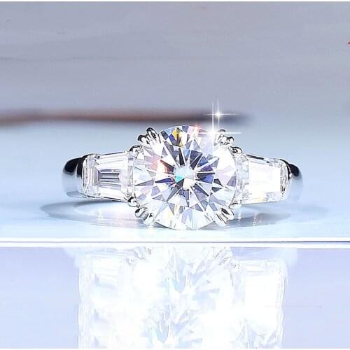 100% 14K Gold ring 2ct D color VVS Moissanite Diamond Ring Wedding ring With national certificate 001