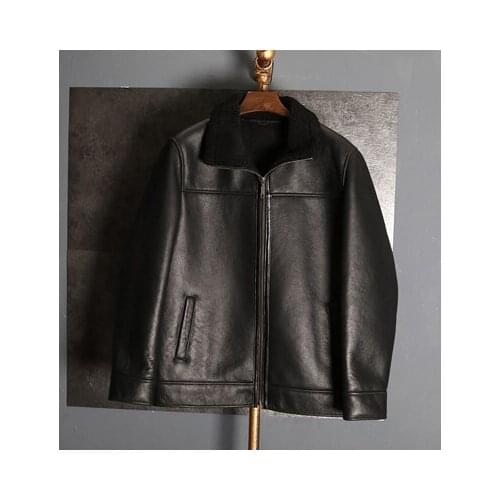 2019 Mens Sheepskin Coat Mens Black Shearling Jacket Winter Coats Short Style Fur Jacket Trench Coat