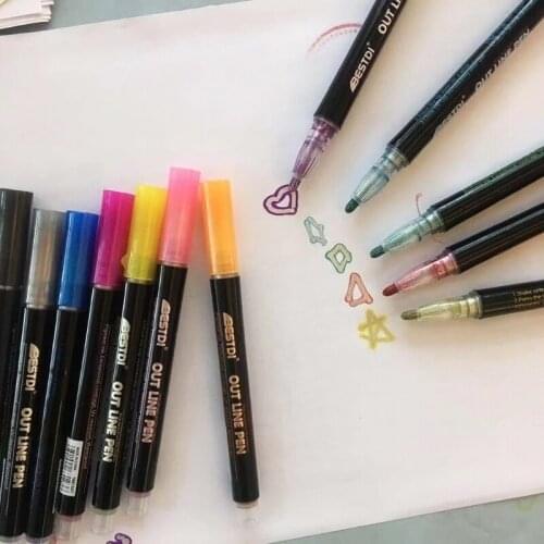 8/12pc Double Line Outline Metallic Marker Pens Color Graffiti Painting DIY Pen K92C