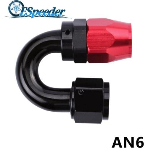 ESPEEDER AN6 Anoized Aluminum 180 Degree Swivel Hose End Oil Fuel Fitting Racing Auto Parts Reusable Fitting Black&Red