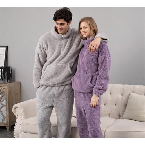 Velvet Two Piece Set Women Lounge Wear Autumn Winter Clothing Pullover Top and Pants Suit Flannel Couples Pajamas Sets Sleepwear