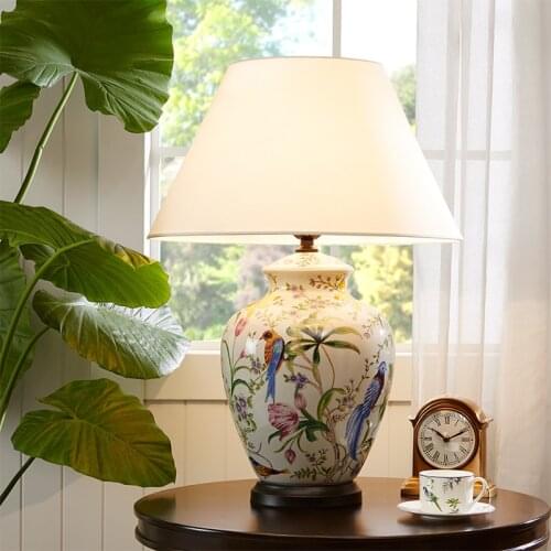 Free Shipping Ceramic Table Lamp Bedroom Bedside Lamp European Elegant Retro New Chinese Style CopperDecorative Table Lamp