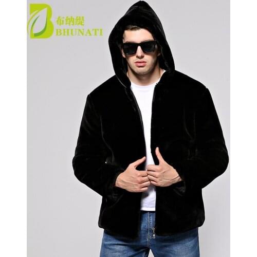 BHUNATI Men Artificial Fur Coat with Hooded 2018 Winter Plus Size Faux Fur Coat Men Parka Jackets Thick Warm Overcoat