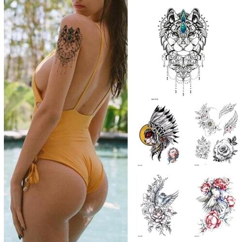 Body Art Rose Tattoo Stickers ,Women Temporary Tattoo, Girl Back Breast Flower Tatoos,Tiger Jewelry ,Polynesian Bull Maori