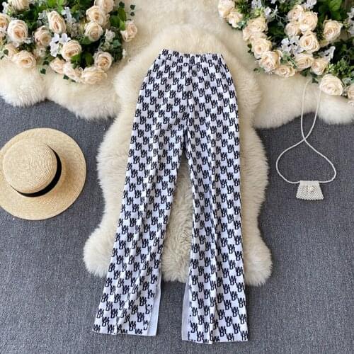 High Waist Wide Leg Pants For Women Letters Printed Split Trousers Loose Full Length Spring Pants Streetwear Female Autumn 2358