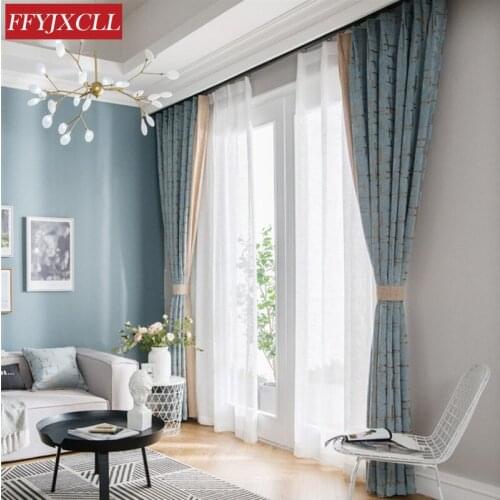 Simple Nordic Modern Stitching Living Room Curtain Chenille Fabric Bedroom Decorative Curtains Blackout Curtains