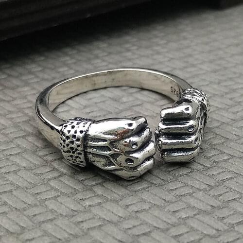 Designer unique creative Thai silver opening adjustable power fist ring trend retro craft simple men jewelry