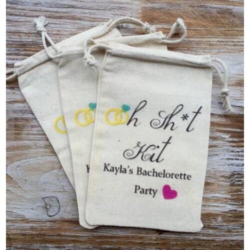 Custom name ring wedding Party first aid Hangover Kit jewelry favor muslin Bags Bachelorette hen bridal shower favors