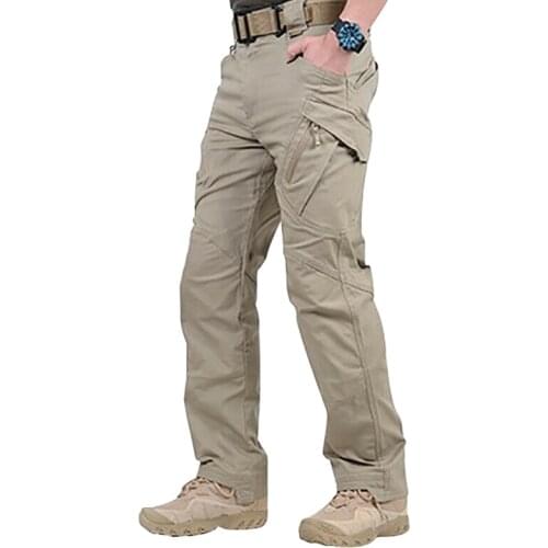 Comfort-Fit Elastic Waist Men Work Cargo Long Pants with Pockets Loose Trousers Rugged Durability XR-Hot