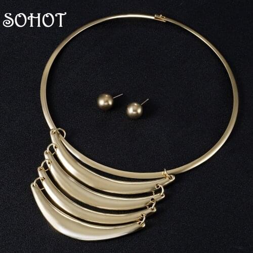 SOHOT Neo-Gothic Tassel Choker Jewelry Sets Trendy Necklace Earring Gold Color Alloy European Brand Accessories For Mother Gift