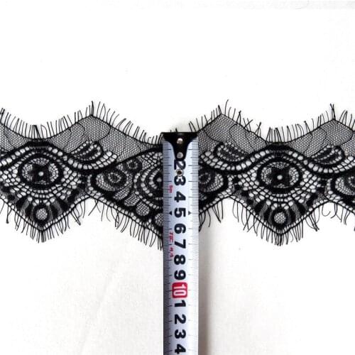 Hot sale 10 pieces black color French voile Light eyelash underwear bra lace fabric trim edge 7.5 cm x 300 cm