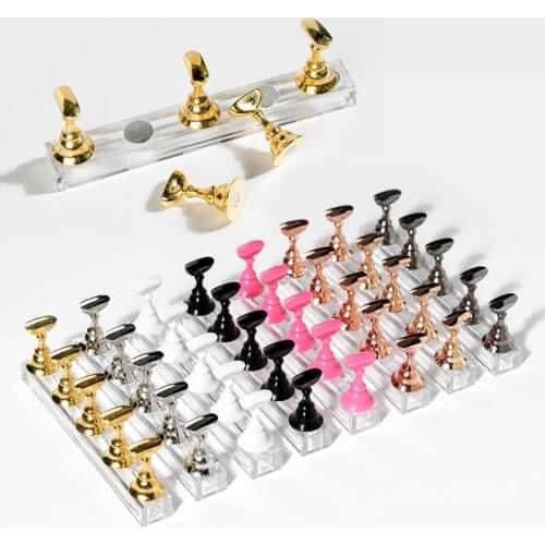 Magnetic Nail Holder False Nail Tip Practice Stand Crystal Base Holder Nail Art Display For Art Salon DIY & Practice 5pcs/Set