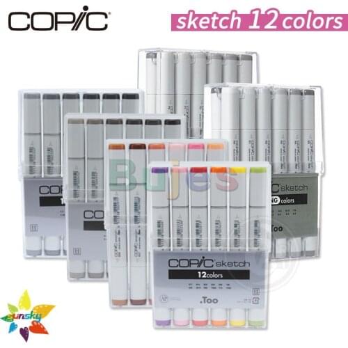 COPIC Sketch Second generation marker 12 color base natural color Gray/Skin color suit Double headed Square head 6mm /soft head