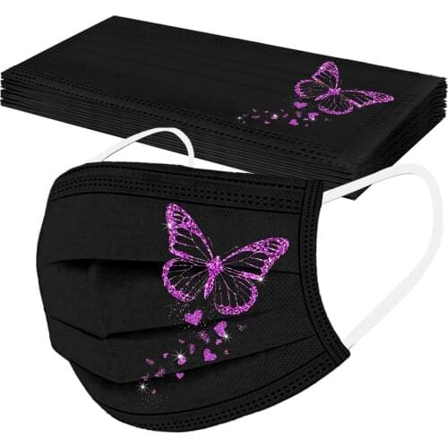 10pc Cute Disposable Masks For Adult Women Fashion 3ply Colored Butterfly Masks Femme Anti-dust Masques No Decoration