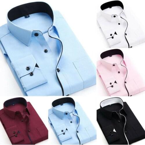 Fashion Men Casual Shirts T-shirt Long Sleeve Slim Fit Tops Mens Plaid Shirt