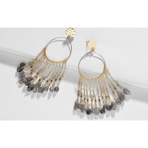 Fashion Bijoux Jewelry Wholesale Natural Genuine Stone Drop Earrings Summer Fancy Fan Bib Statement Earrings