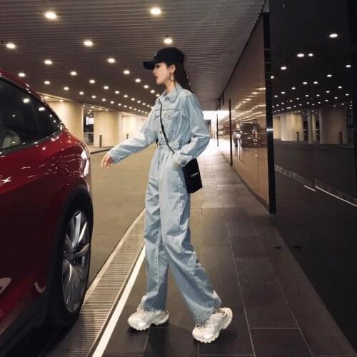 Fashion Retro Denim Overalls Womens 2021 New Spring Autumn Casual Loose Straight-leg Pants Jeans Trousers with Pockets Y621