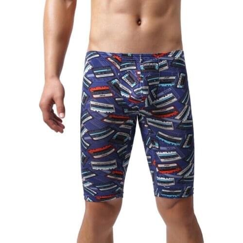 Mens Sleep Bottoms Sexy Bugle Pouch Printed Long Boxer Shorts Fitness Underwear Panties Pyjamas Trunks Sleepwear Lounge Wear