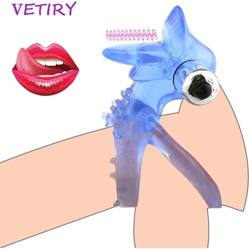 Tongue Licking Penis Ring Vibrator Cock Rings Male Stretchy Erection Ring Delay Ejaculation Penis Enlargement Sex Toys for Men