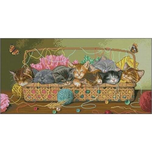 A basket of kittens counted 11CT 14CT 18CT Cross Stitch Set DIY Chinese Cross-stitch Kits Embroidery Needlework Home Decor