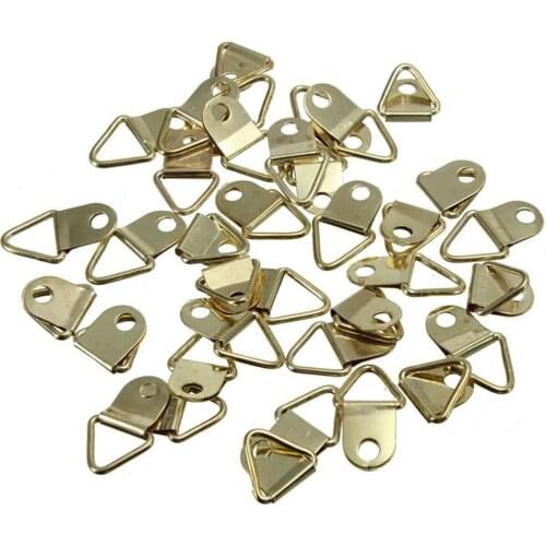 Wholesale 20Pcs Triangle Golden Brass D-Ring Picture oil Painting Mirror Frame Wall Mount Hooks Hangers