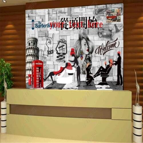 Custom European Trend Hairdressing Wallpapers Industrial Decor Barber Shop Background Mural Wall Paper Papel De Parede 3d