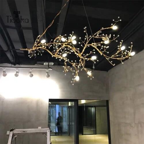 Post-modern Hotel Restaurant Gold Chrome Brance Gypsophila Pendant Light Creative Firefly Crystal Caffee Chandelier LED