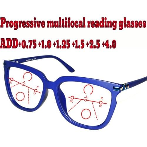 Progressive Multifocal Anti Blu Light Reading Glasses Blue Frame Men Women High Quality +1.0 +1.5 +1.75 +2.0 +2.5 +3 +3.5 +4